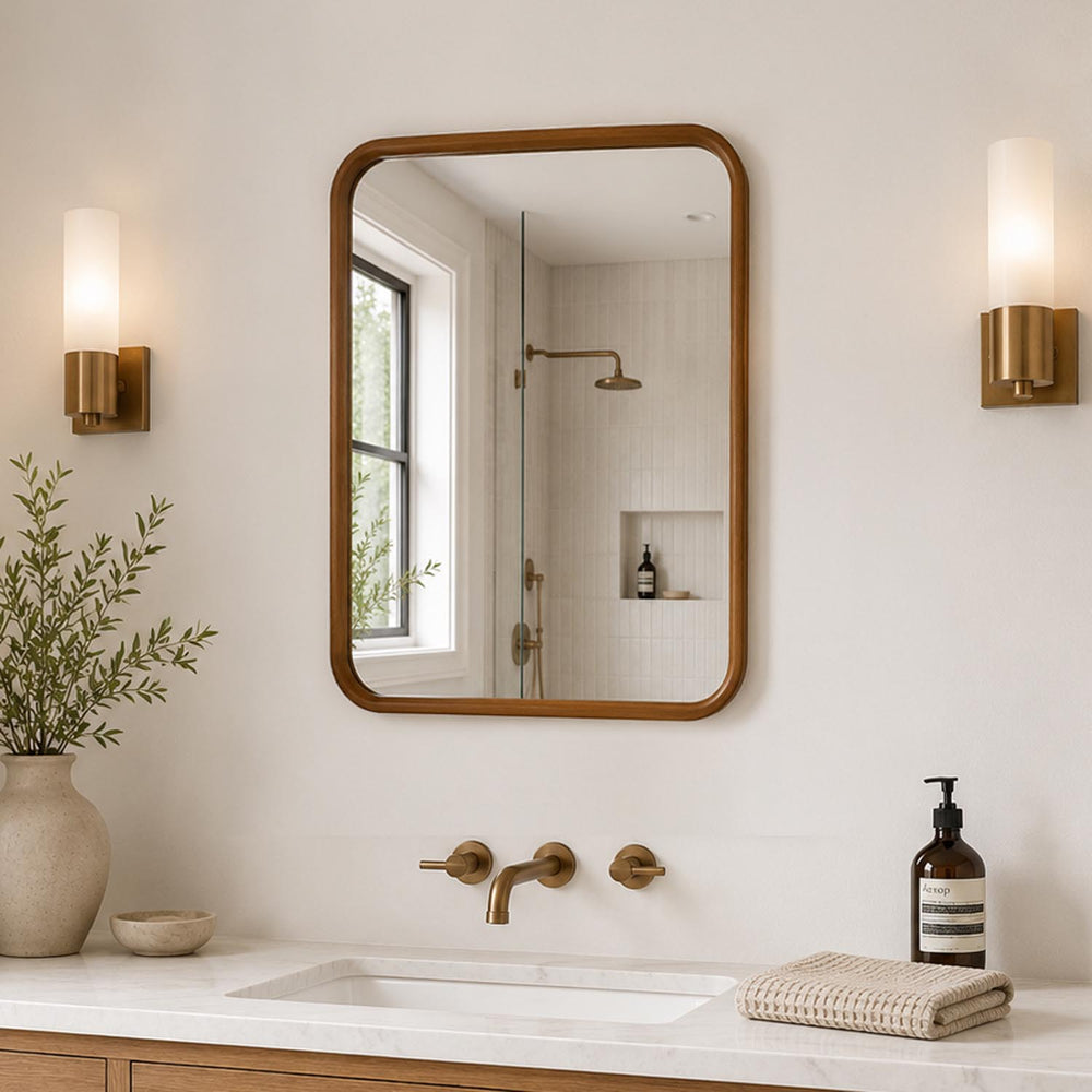 Decorative Rectangular Wall Mirror- Dark Walnut
