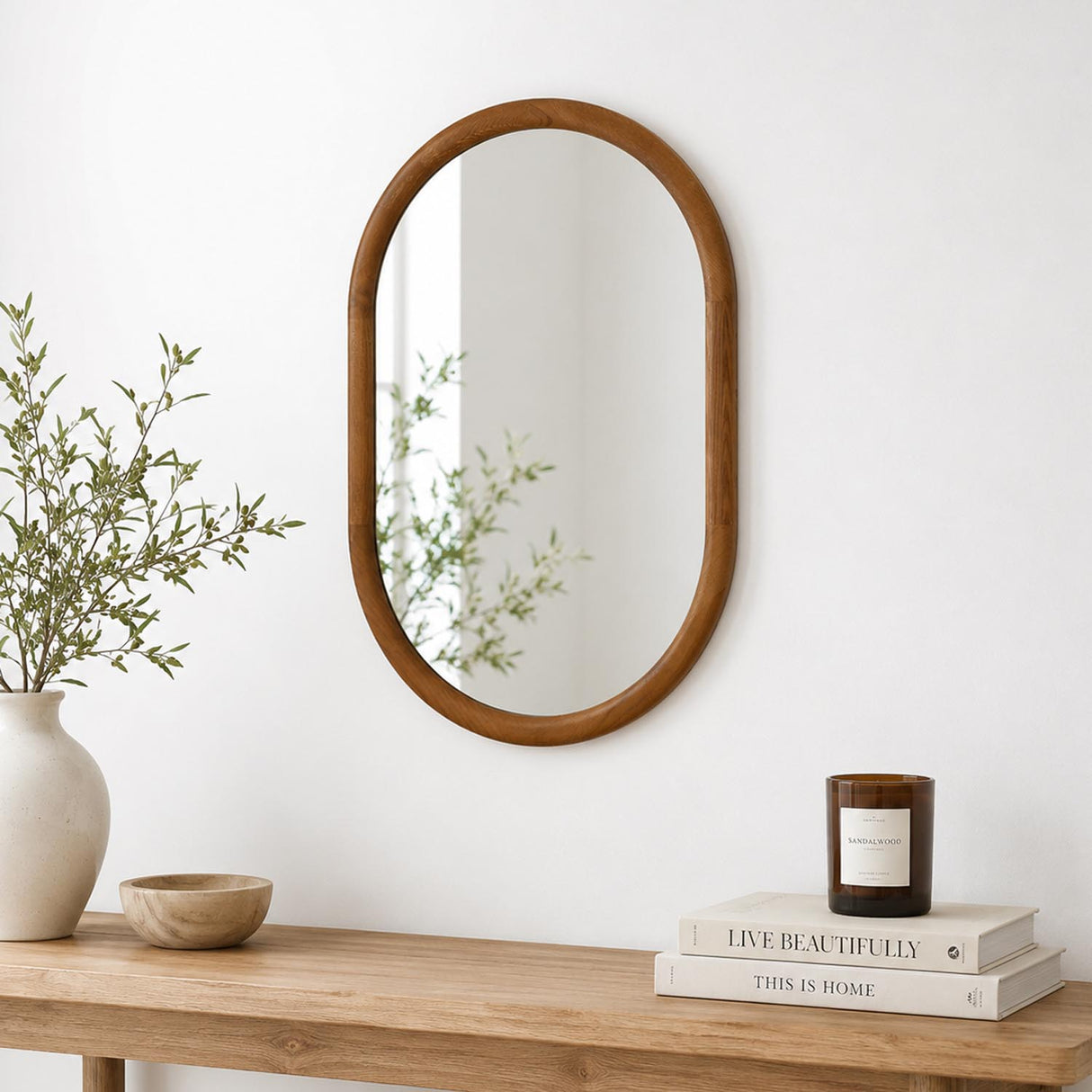 Decorative Oval Wall Mirror- Dark Walnut
