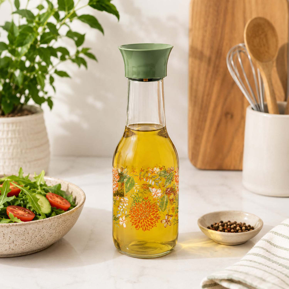 Botanical Print 1000 ml Glass Carafe- Green