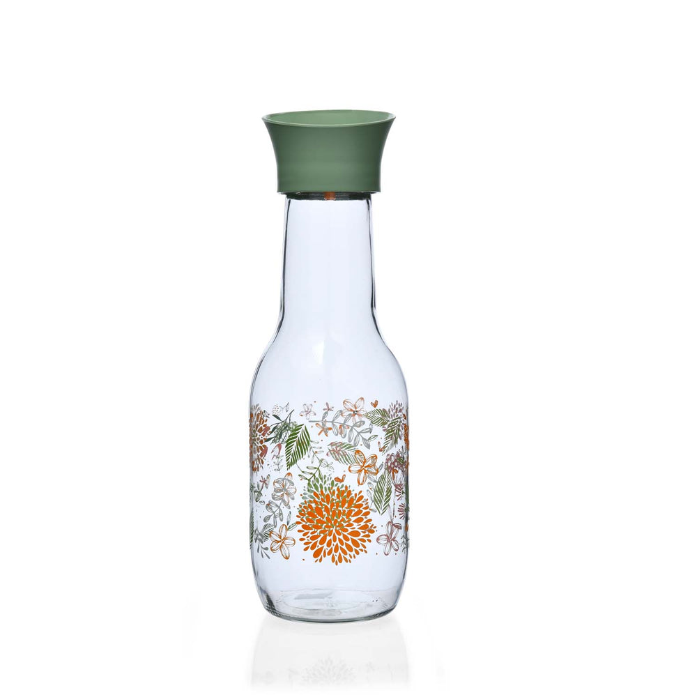 Botanical Print 1000 ml Glass Carafe- Green