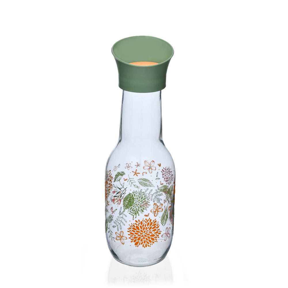 Botanical Print 1000 ml Glass Carafe- Green