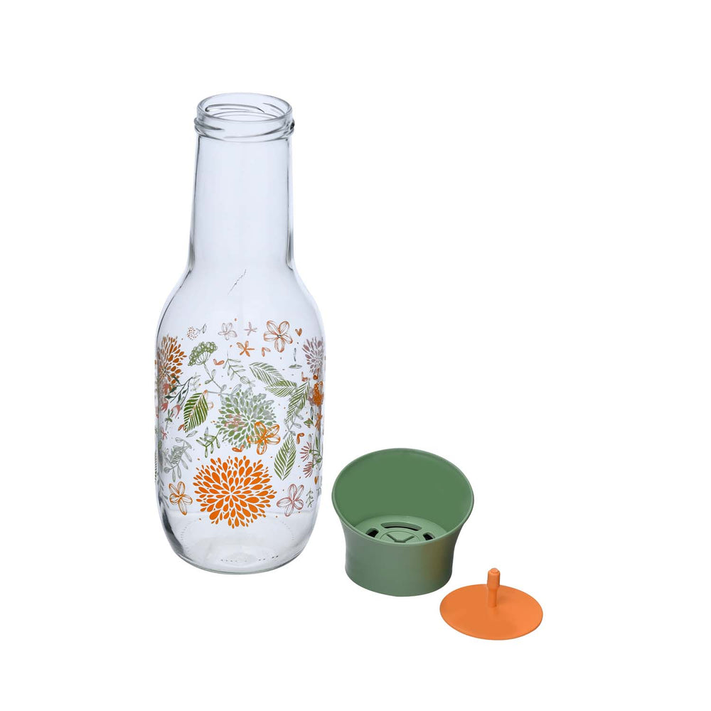 Botanical Print 1000 ml Glass Carafe- Green