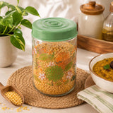 Botanical Print 660 ml Glass Cannister with Lid- Green