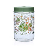 Botanical Print 660 ml Glass Cannister with Lid- Green