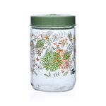 Botanical Print 660 ml Glass Cannister with Lid- Green