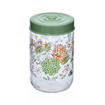 Botanical Print 660 ml Glass Cannister with Lid- Green