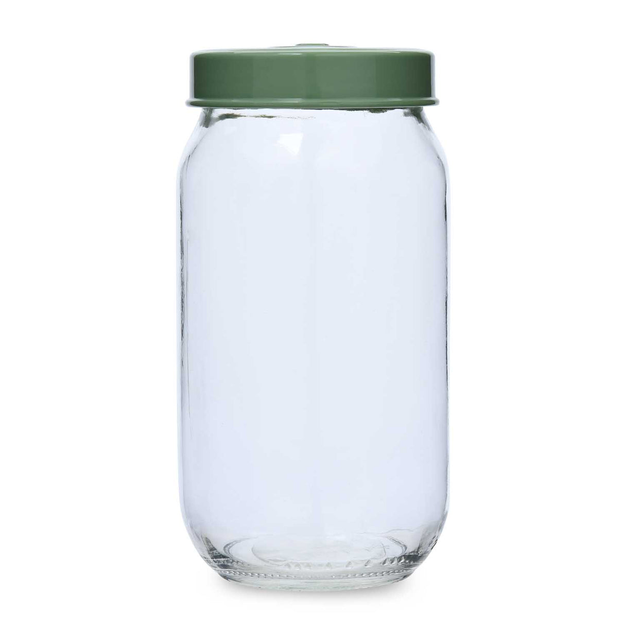 Multipurpose 1000 ml Glass Cannister with Lid- Transparent & Green