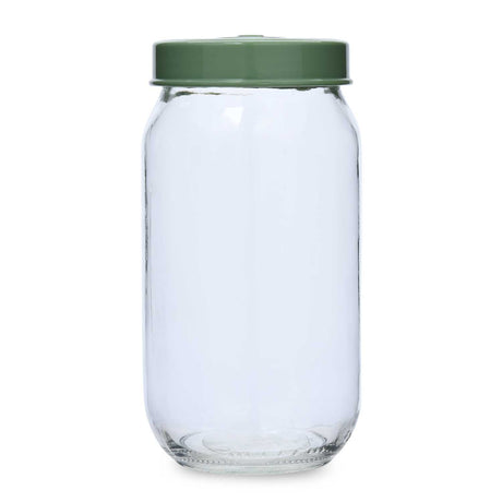 Multipurpose 1000 ml Glass Cannister with Lid- Transparent & Green