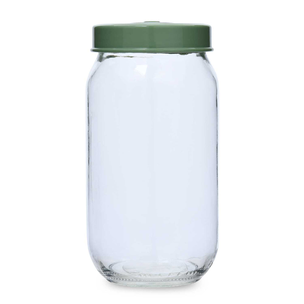 Multipurpose 1000 ml Glass Cannister with Lid- Transparent & Green