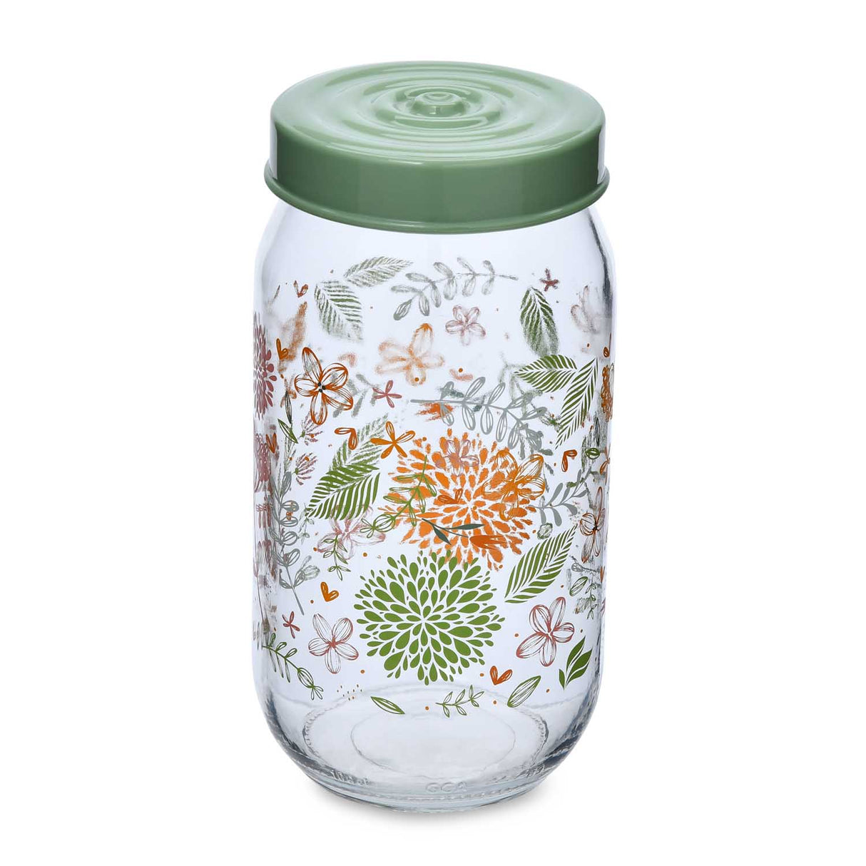 Botanical Print 1000 ml Glass Cannister with Lid- Green