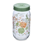 Botanical Print 1000 ml Glass Cannister with Lid- Green