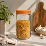 Multipurpose 660 ml Glass Cannister with Lid- Transparent & Orange