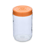 Multipurpose 660 ml Glass Cannister with Lid- Transparent & Orange