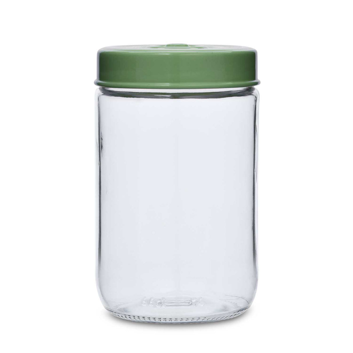 Multipurpose 660 ml Glass Cannister with Lid- Transparent & Green