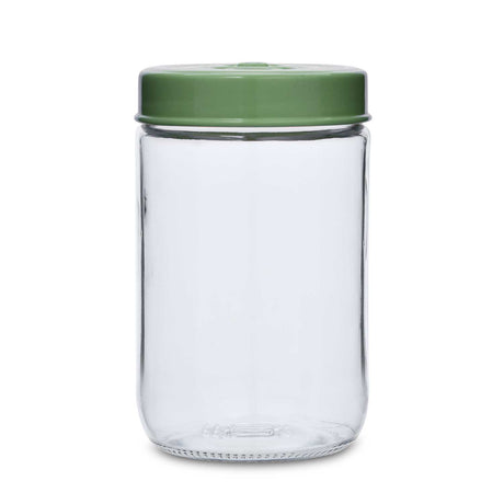 Multipurpose 660 ml Glass Cannister with Lid- Transparent & Green