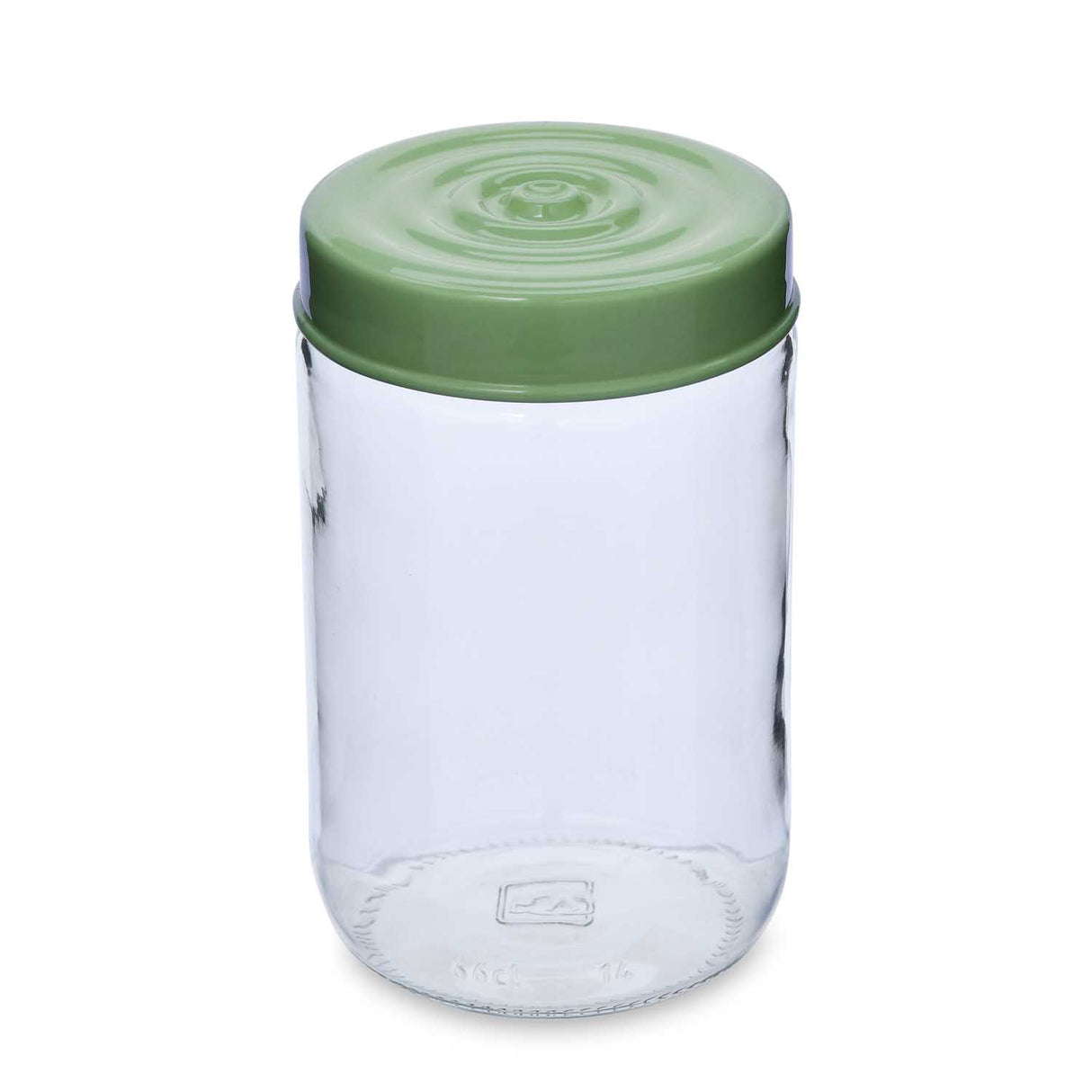 Multipurpose 660 ml Glass Cannister with Lid- Transparent & Green