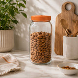 Multipurpose 1000 ml Glass Cannister with Lid- Transparent & Orange