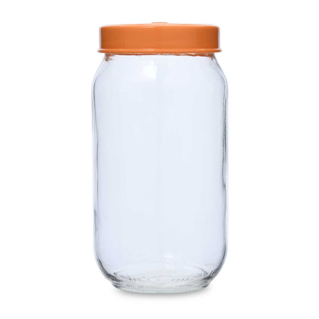 Multipurpose 1000 ml Glass Cannister with Lid- Transparent & Orange