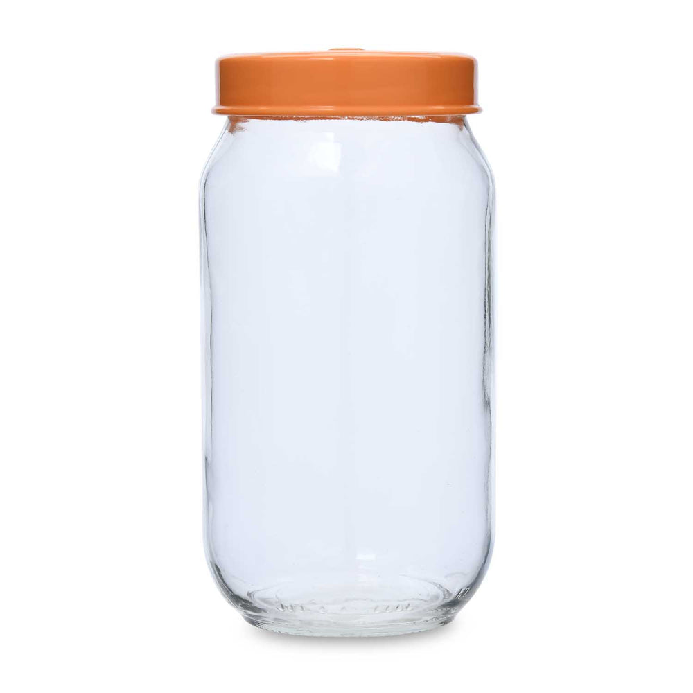 Multipurpose 1000 ml Glass Cannister with Lid- Transparent & Orange