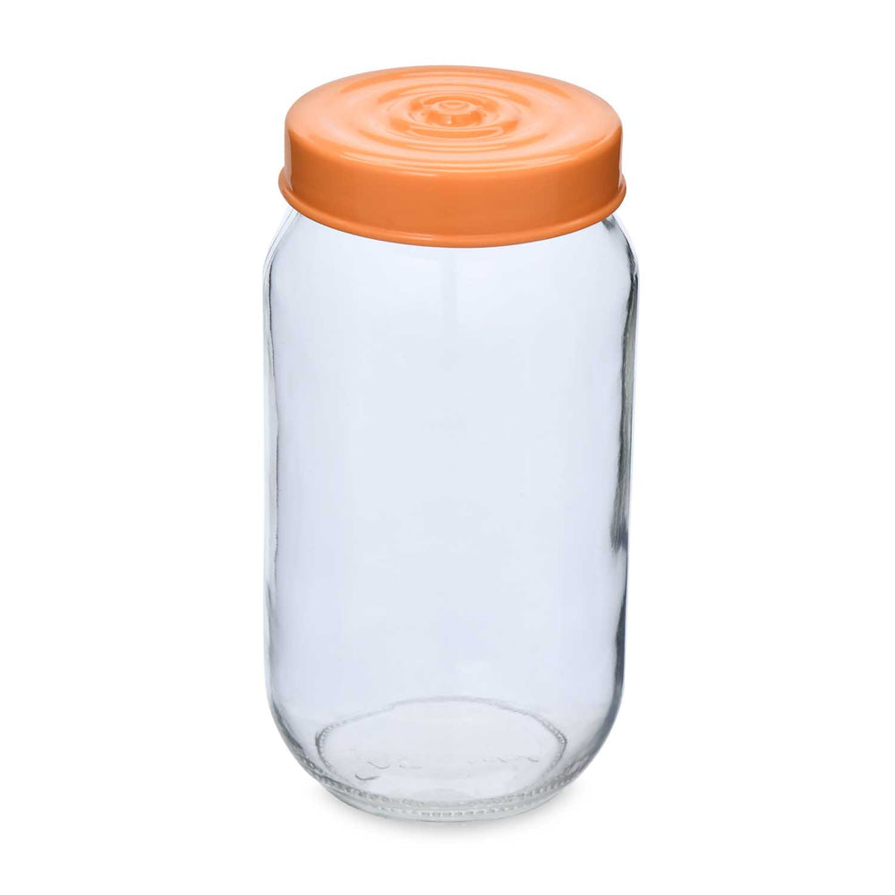 Multipurpose 1000 ml Glass Cannister with Lid- Transparent & Orange