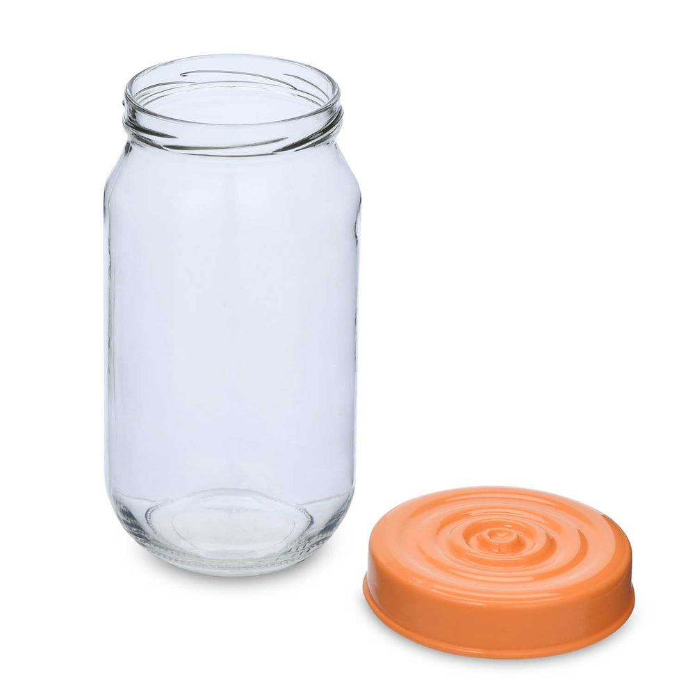Multipurpose 1000 ml Glass Cannister with Lid- Transparent & Orange