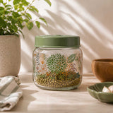 Botanical Print 425 ml Glass Cannister with Lid- Green