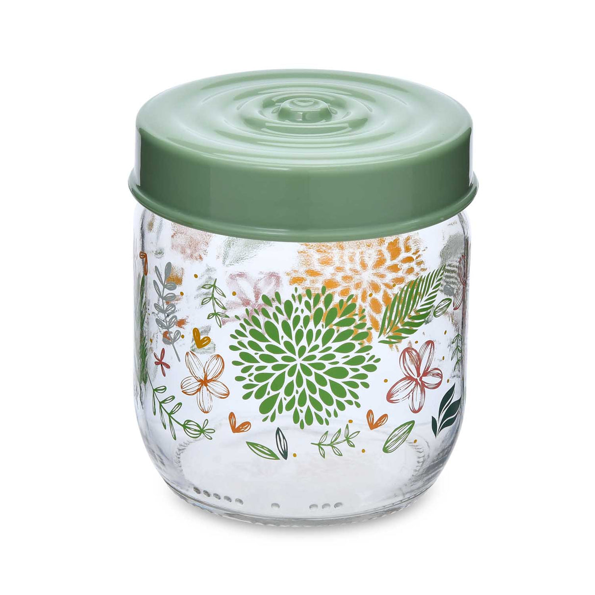 Botanical Print 425 ml Glass Cannister with Lid- Green