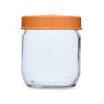 Multipurpose 425 ml Glass Cannister with Lid- Transparent & Orange