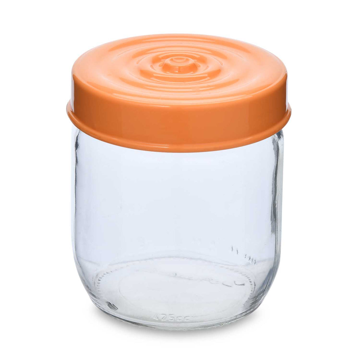 Multipurpose 425 ml Glass Cannister with Lid- Transparent & Orange