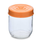 Multipurpose 425 ml Glass Cannister with Lid- Transparent & Orange