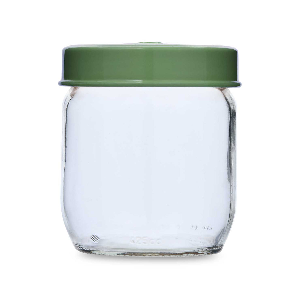 Multipurpose 425 ml Glass Cannister with Lid- Transparent & Green