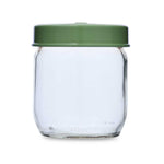 Multipurpose 425 ml Glass Cannister with Lid- Transparent & Green