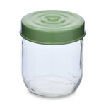 Multipurpose 425 ml Glass Cannister with Lid- Transparent & Green