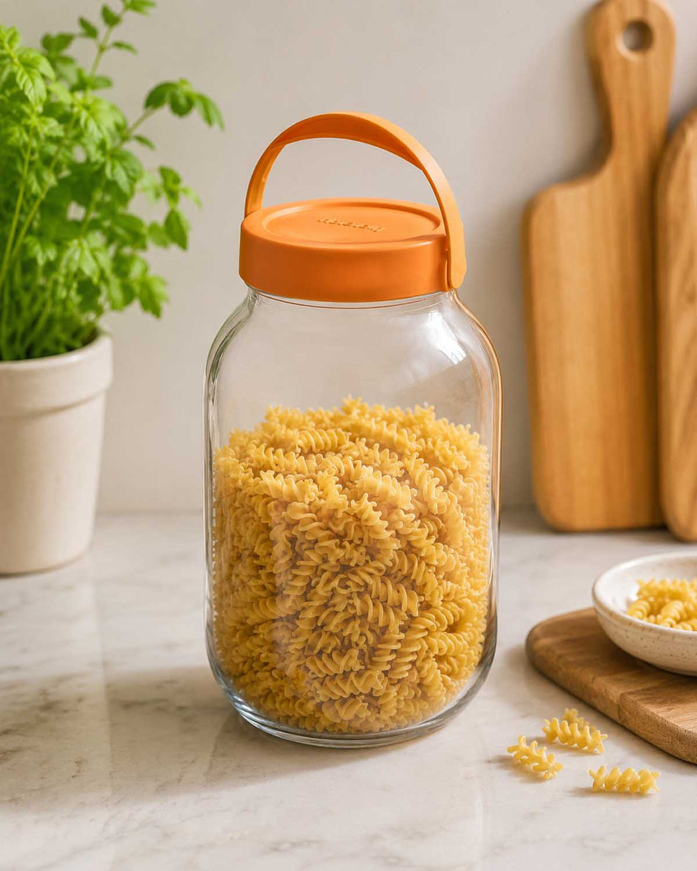 Multipurpose 3 L Storage Jar With Handle- Transparent & Orange