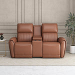 Earthyn 2 Seater Electric Recliner with Console- Chestnut Brown