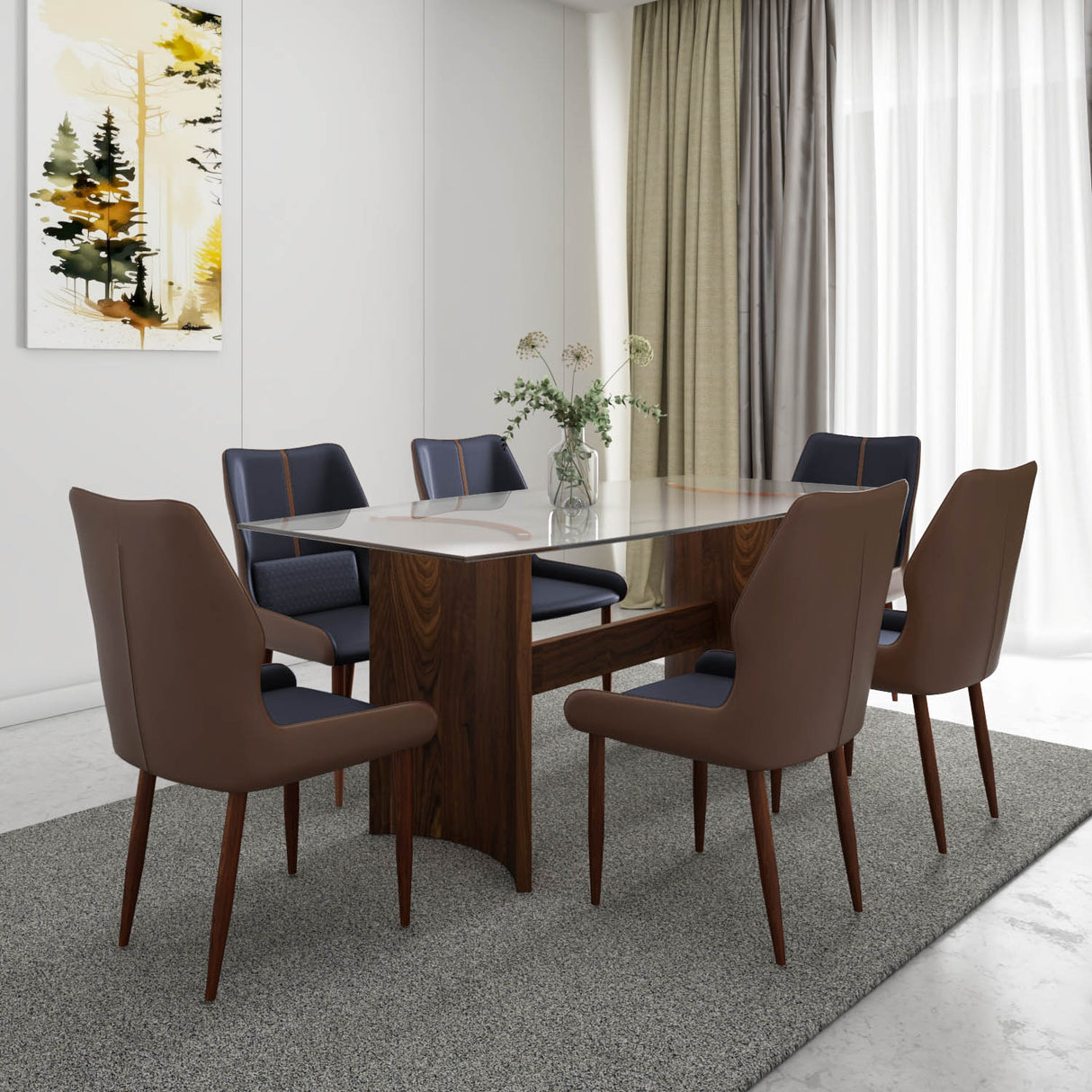Nilkamal Ellipse 6 Seater Dining Set (Brown)