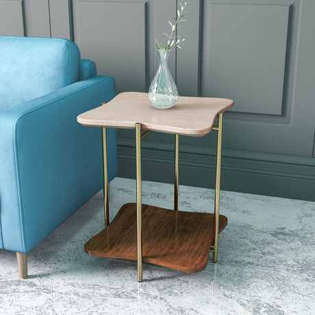 Nilkamal Ellon Ceramic Top With Wooden Shelf Side Table (Gold)