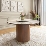 Empera 6 Seater Sintered Top Round Dining Table- Beige & Walnut