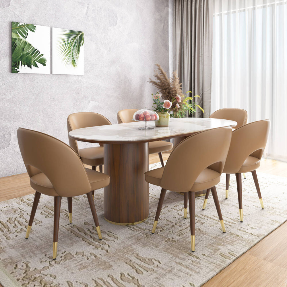 Empera 6 Seater Dining Set (Beige/Walnut/Camel)