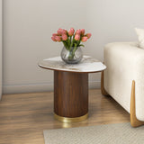 Empera Sintered Top Side Table (Walnut & Beige)