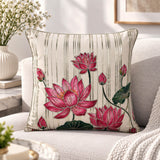 Madhuban Golden Strips 16" x 16" Cushion Cover- Cream