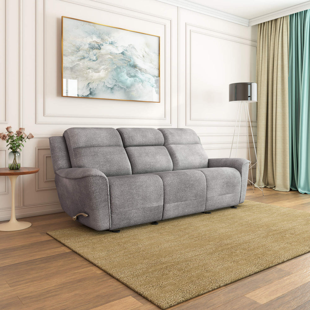 Favian 3 Seater Recliner Sofa With Dropdown Console- Grey