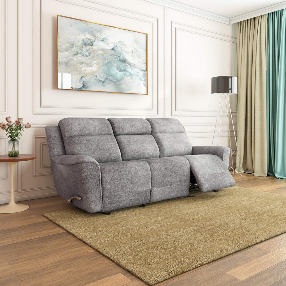 Favian 3 Seater Recliner Sofa With Dropdown Console- Grey