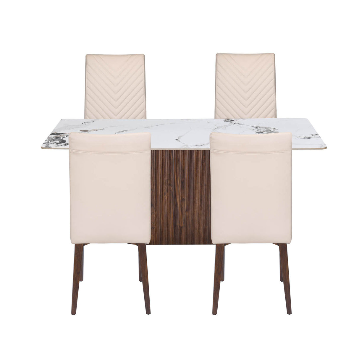 4 Seater Allune Ceramic Dining Set with Flinda Base and Linzy Chairs- Ash White