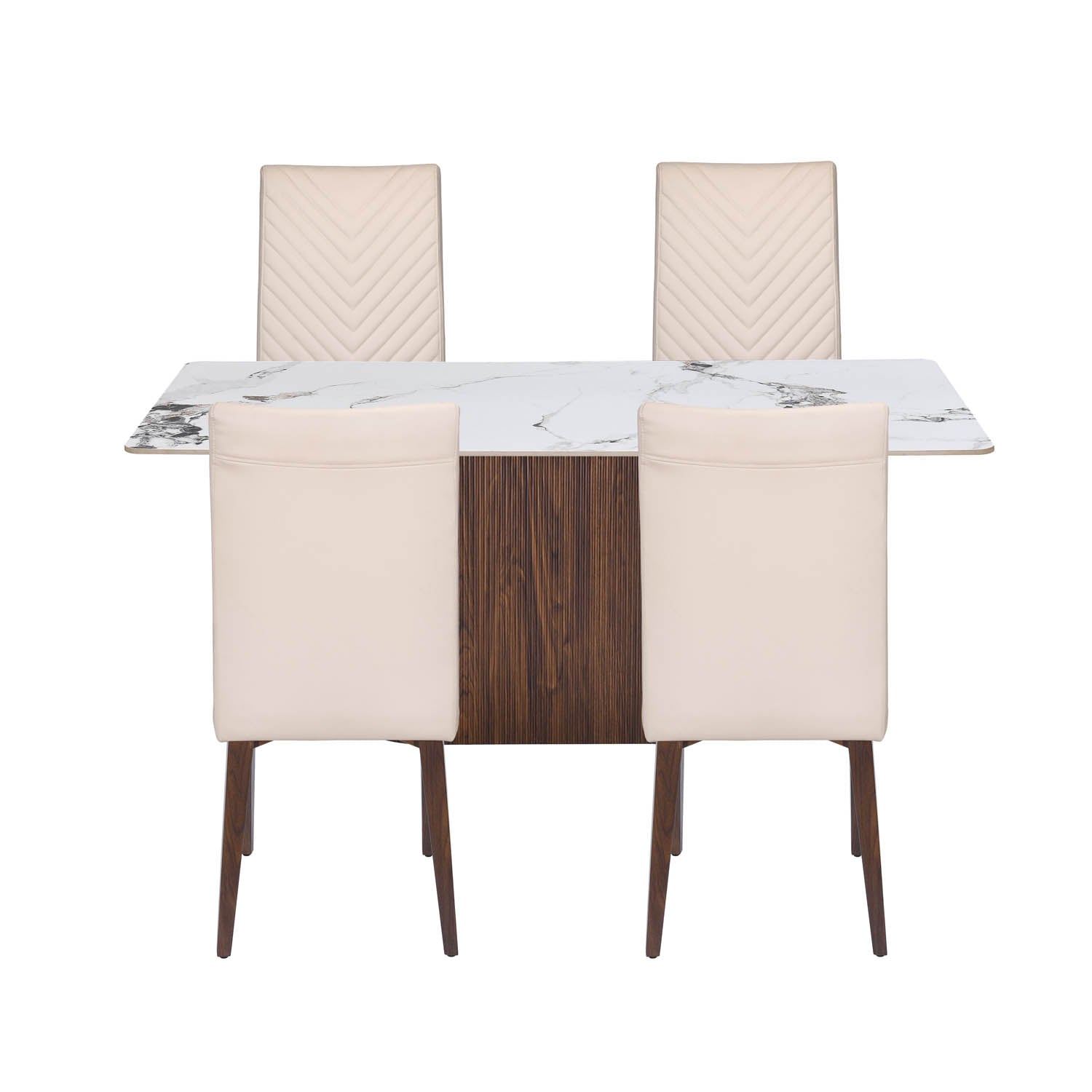 4 Seater Allune Ceramic Dining Set with Flinda Base and Linzy Chairs- Ash White