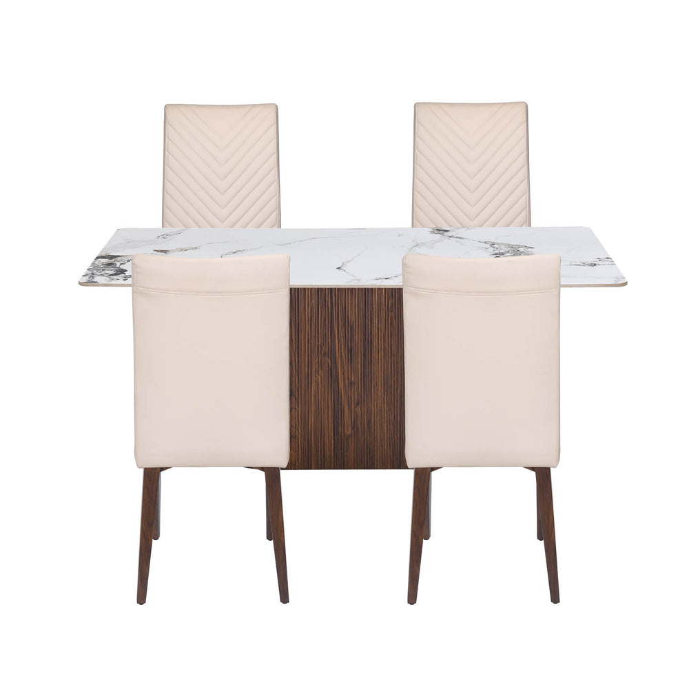 4 Seater Alune Ceramic Dining Set with Flinda Base and Linzy Chairs- Ash White