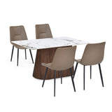 4 Seater Allune Ceramic Dining Set with Flinda Base and Nivo Chairs- Ash White
