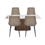 4 Seater Allune Ceramic Dining Set with Flinda Base and Nivo Chairs- Ash White