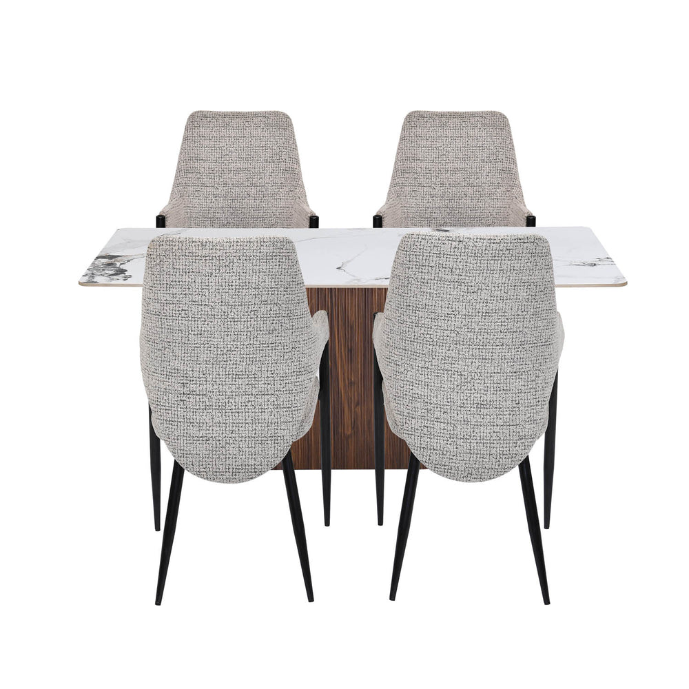 4 Seater Alune Ceramic Dining Set with Flinda Base and Tierra Chairs- Ash White