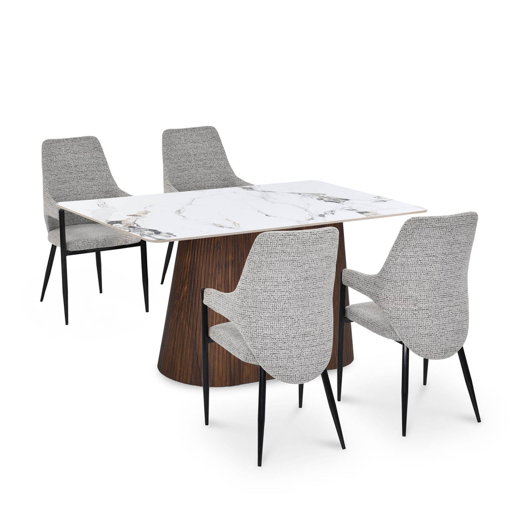 4 Seater Alune Ceramic Dining Set with Flinda Base and Tierra Chairs- Ash White